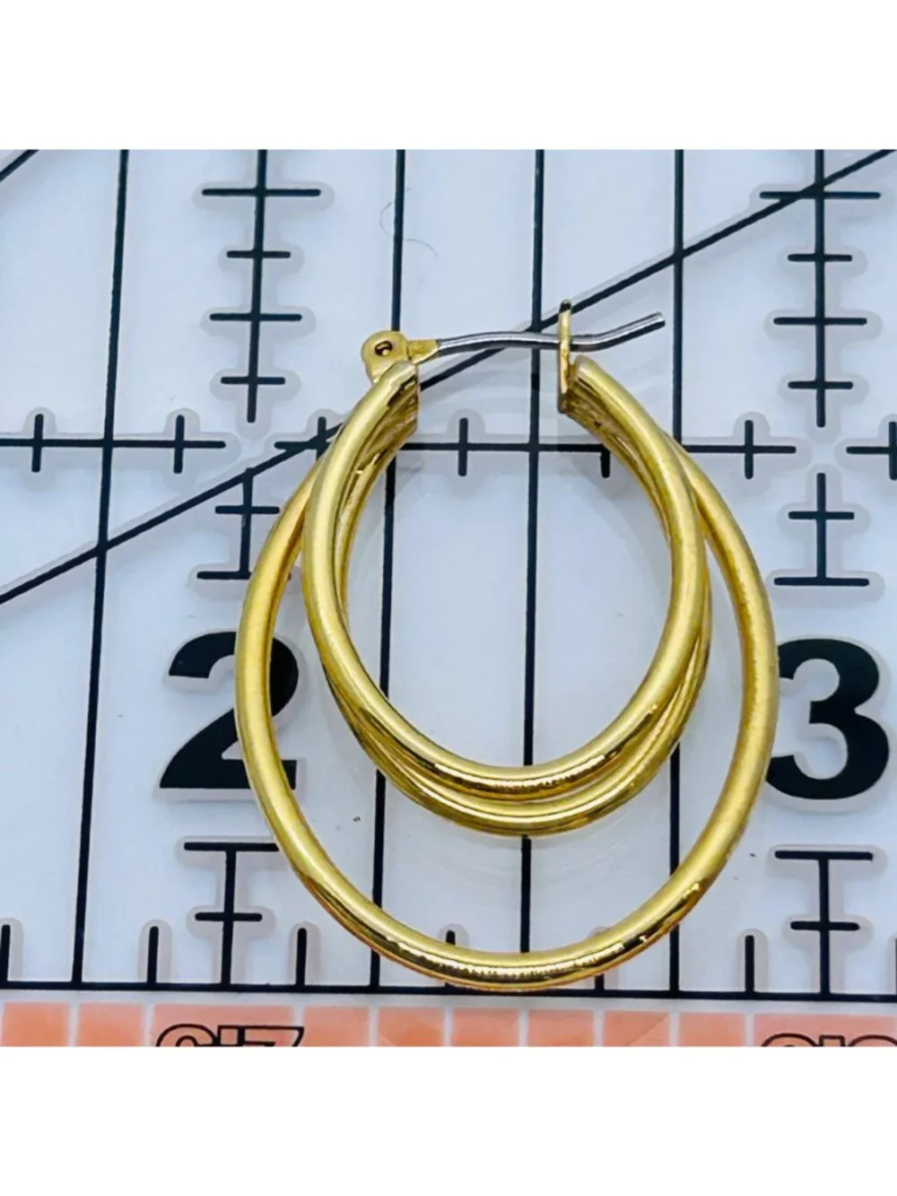 Modernist Gold Tone Acrylic Grey Orb Drop Dangle Hoop Pierced Earring 3 Pair Lot